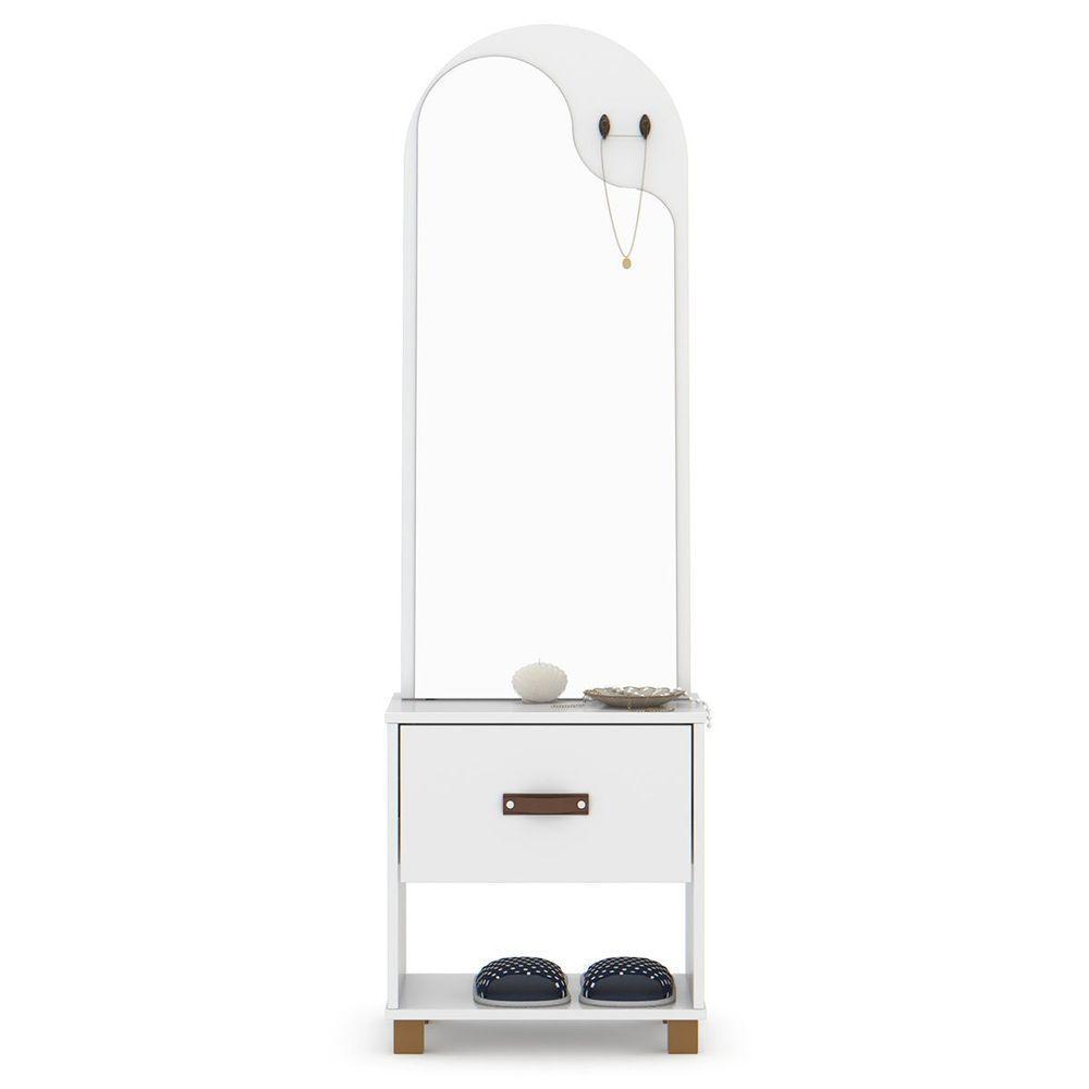 Toucador Com Espelho 1 Gaveta Nicho E 2 Ganchos Oranix Branco - 5
