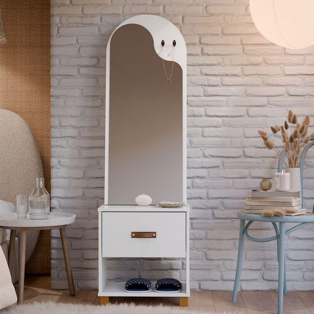 Toucador Com Espelho 1 Gaveta Nicho E 2 Ganchos Oranix Branco - 6