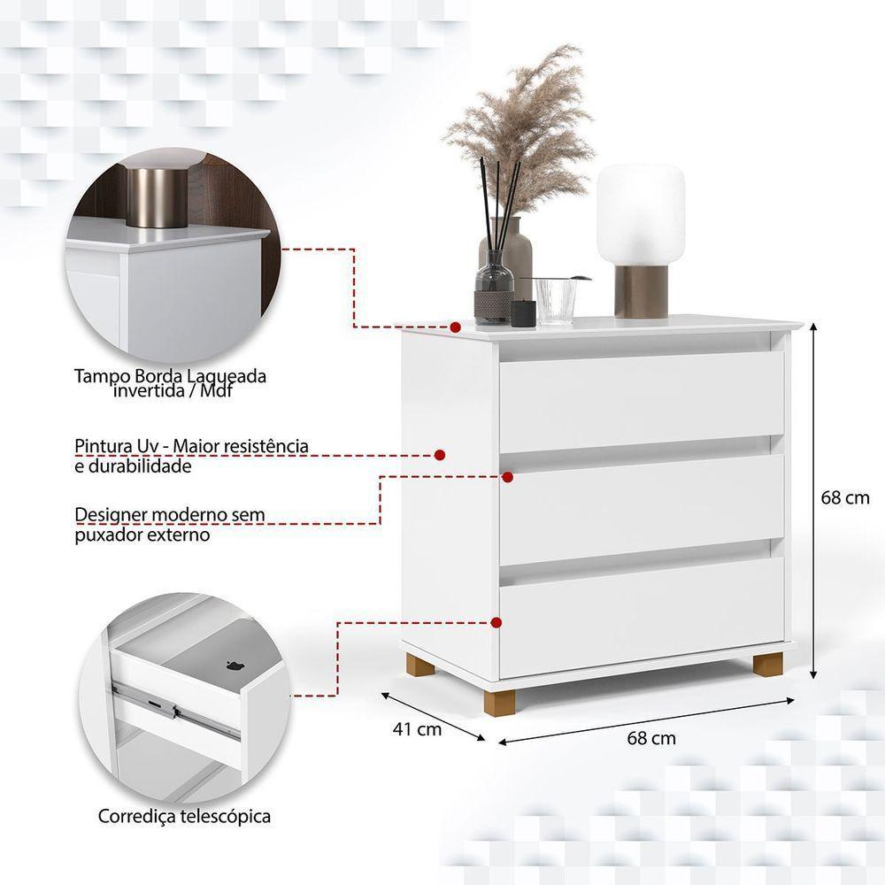 Mini Cômoda Para Quarto 3 Gavetas Prisma Branco - 3
