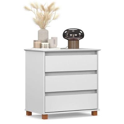Mini Cômoda Prisma 3 Gavetas em MDF com Corrediças Telescópicas Branco para Quarto
