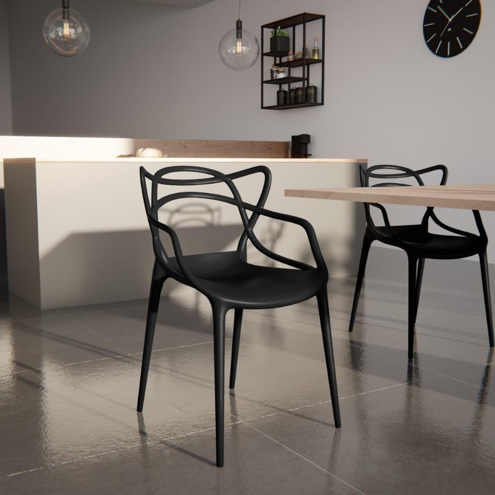 Kit 12 Cadeiras De Jantar Allegra Prática Empilhável - Preto - 2