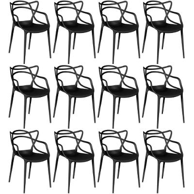 Kit 12 Cadeiras De Jantar Allegra Prática Empilhável - Preto