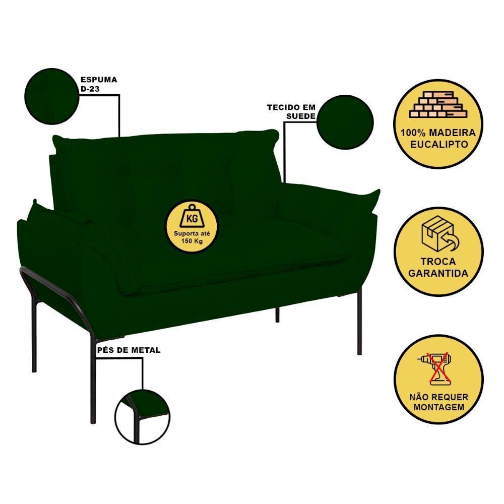Sofá Namoradeira Base Metal Preta Reforçada Tecido Suede Verde - 5