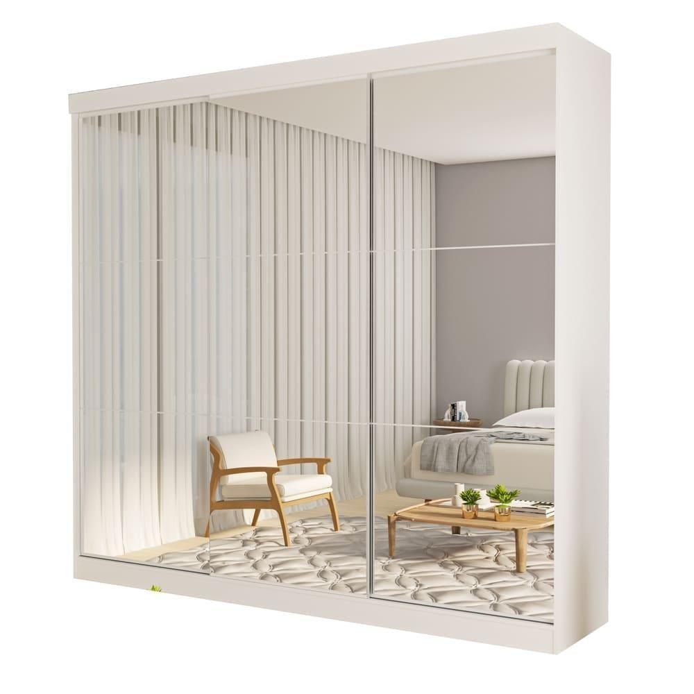 Guarda Roupa 3 Portas De Correr Todo Espelhado 4 Gavetas Isabela Minastex Branco - 1