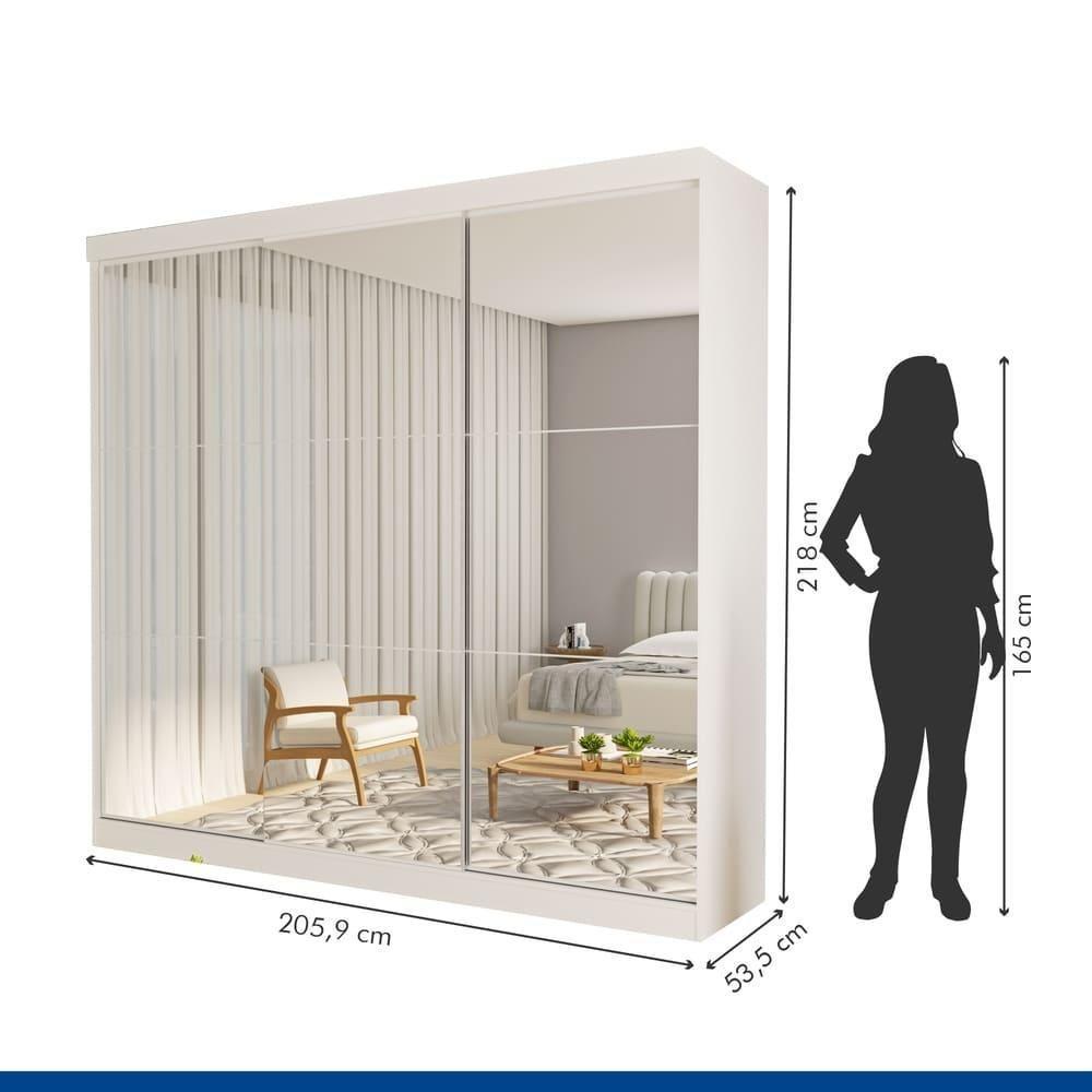Guarda Roupa 3 Portas De Correr Todo Espelhado 4 Gavetas Isabela Minastex Branco - 3