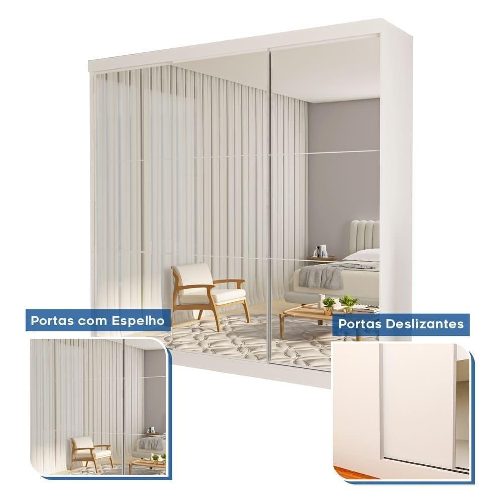 Guarda Roupa 3 Portas De Correr Todo Espelhado 4 Gavetas Isabela Minastex Branco - 9