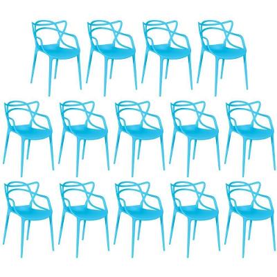 Kit 14 Cadeiras De Jantar Allegra Design Empilhável - Azul