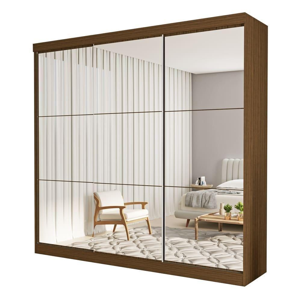 Guarda Roupa 3 Portas De Correr Todo Espelhado 4 Gavetas Isabela Minastex Freijó - 1