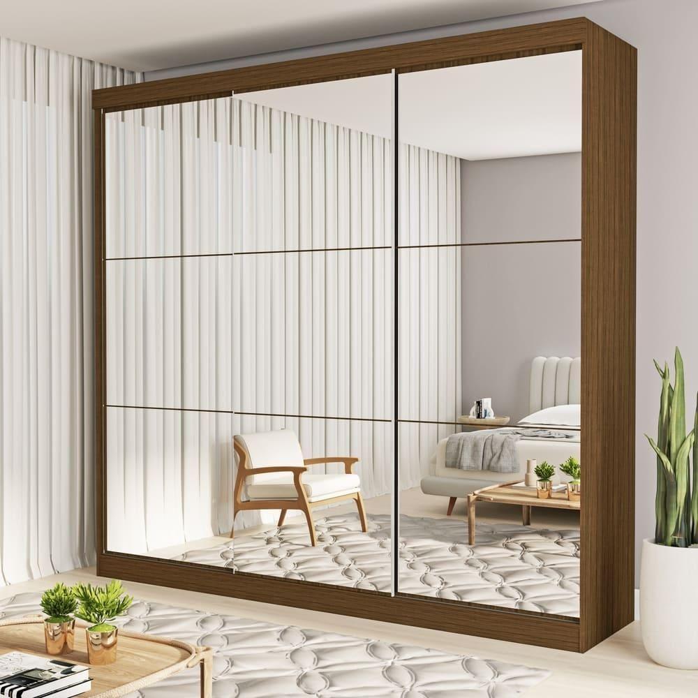 Guarda Roupa 3 Portas De Correr Todo Espelhado 4 Gavetas Isabela Minastex Freijó - 2