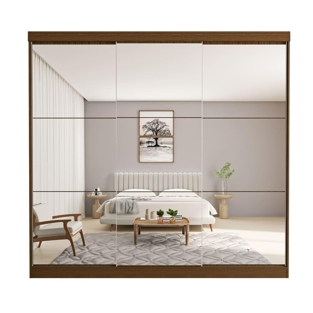 Guarda Roupa 3 Portas De Correr Todo Espelhado 4 Gavetas Isabela Minastex Freijó - 4