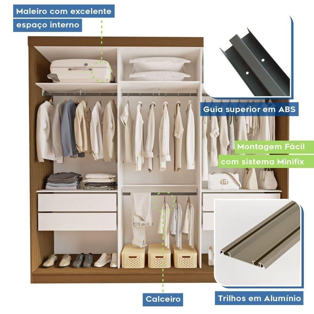 Guarda Roupa 3 Portas De Correr Todo Espelhado 4 Gavetas Isabela Minastex Freijó - 8