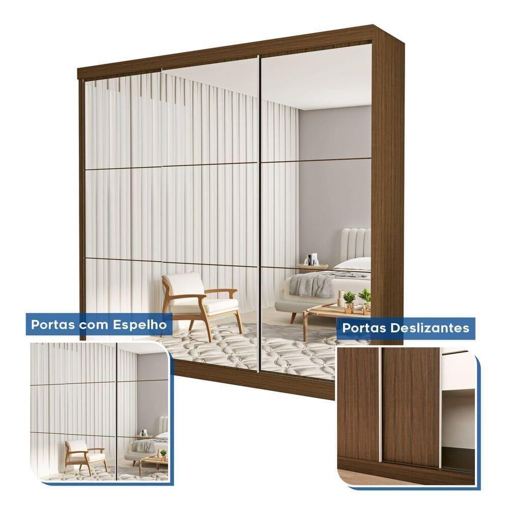 Guarda Roupa 3 Portas De Correr Todo Espelhado 4 Gavetas Isabela Minastex Freijó - 9