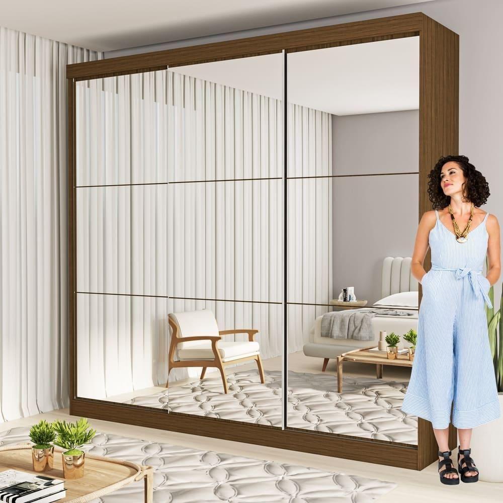 Guarda Roupa 3 Portas De Correr Todo Espelhado 4 Gavetas Isabela Minastex Freijó - 10