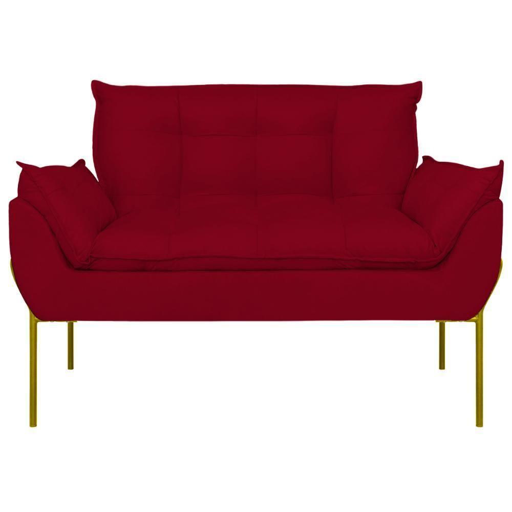 Sofá Namoradeira Base Metal Dourada Reforçada Tecido Suede Vermelho - 5