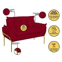 Sofá Namoradeira Base Metal Dourada Reforçada Tecido Suede Vermelho - 2