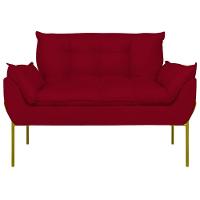 Sofá Namoradeira Base Metal Dourada Reforçada Tecido Suede Vermelho - 5