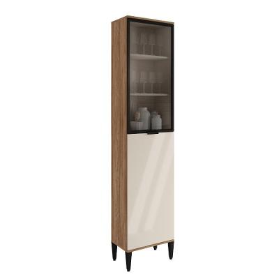 Paneleiro Miami 1 Porta + 1 Porta De Vidro 5 Prateleiras Carraro Freijó Com Off White