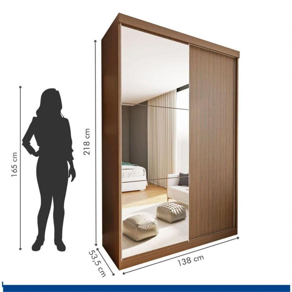 Guarda Roupa 2 Portas De Correr Com Espelho 2 Gavetas Cléo Minastex Freijó - 3