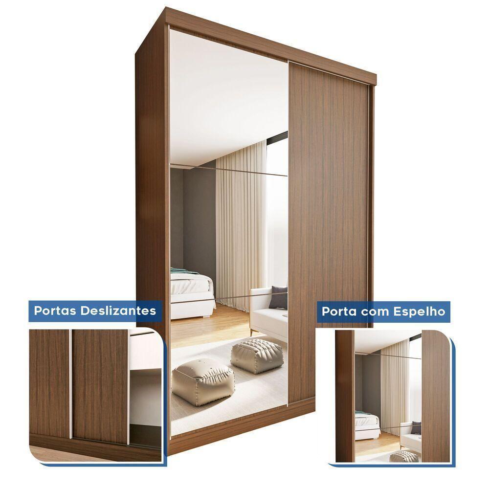 Guarda Roupa 2 Portas De Correr Com Espelho 2 Gavetas Cléo Minastex Freijó - 7