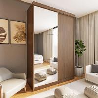 Guarda Roupa 2 Portas De Correr Com Espelho 2 Gavetas Cléo Minastex Freijó - 2