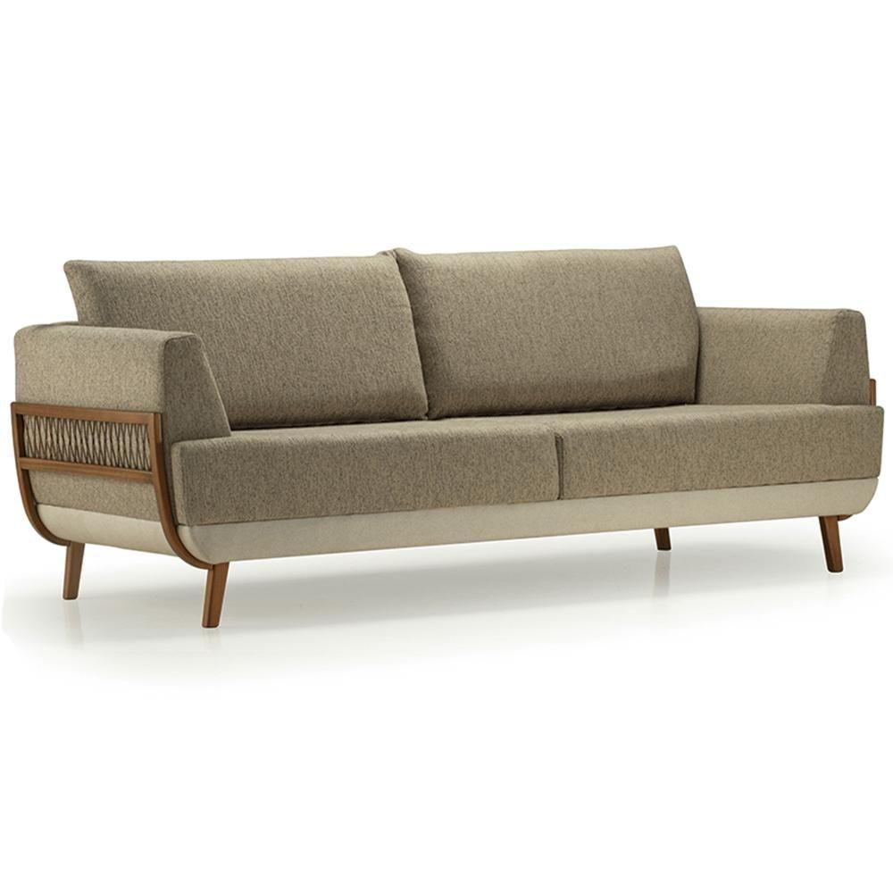 Sofá Blendi Ozki 200 Cm Madeira Eucalipto Cedro Tecido Composê Cinza E Bege Corda Redonda Canela - 6