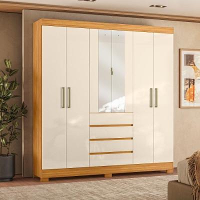 Guarda Roupa Casal Mdf Com Espelhos 6 Portas 4 Gavetas 201cm Multimóveis Cr35289 Cinamon Off White