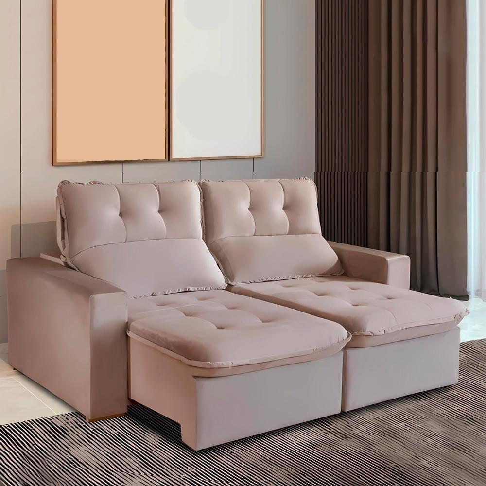 Sofá Retrátil E Reclinável Berlim Veludo Bege 2m - 3