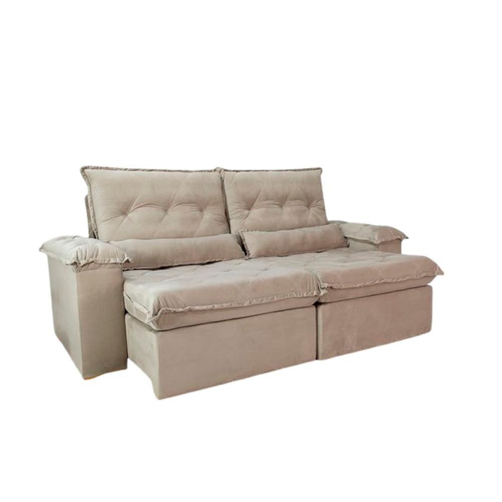 Sofá Retrátil Reclinável Imperial Molas Ensacadas Veludo Bege 2,50m - 1