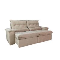 Sofá Retrátil Reclinável Imperial Molas Ensacadas Veludo Bege 2,50m - 1