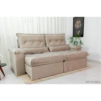 Sofá Retrátil Reclinável Imperial Molas Ensacadas Veludo Bege 2,50m - 3