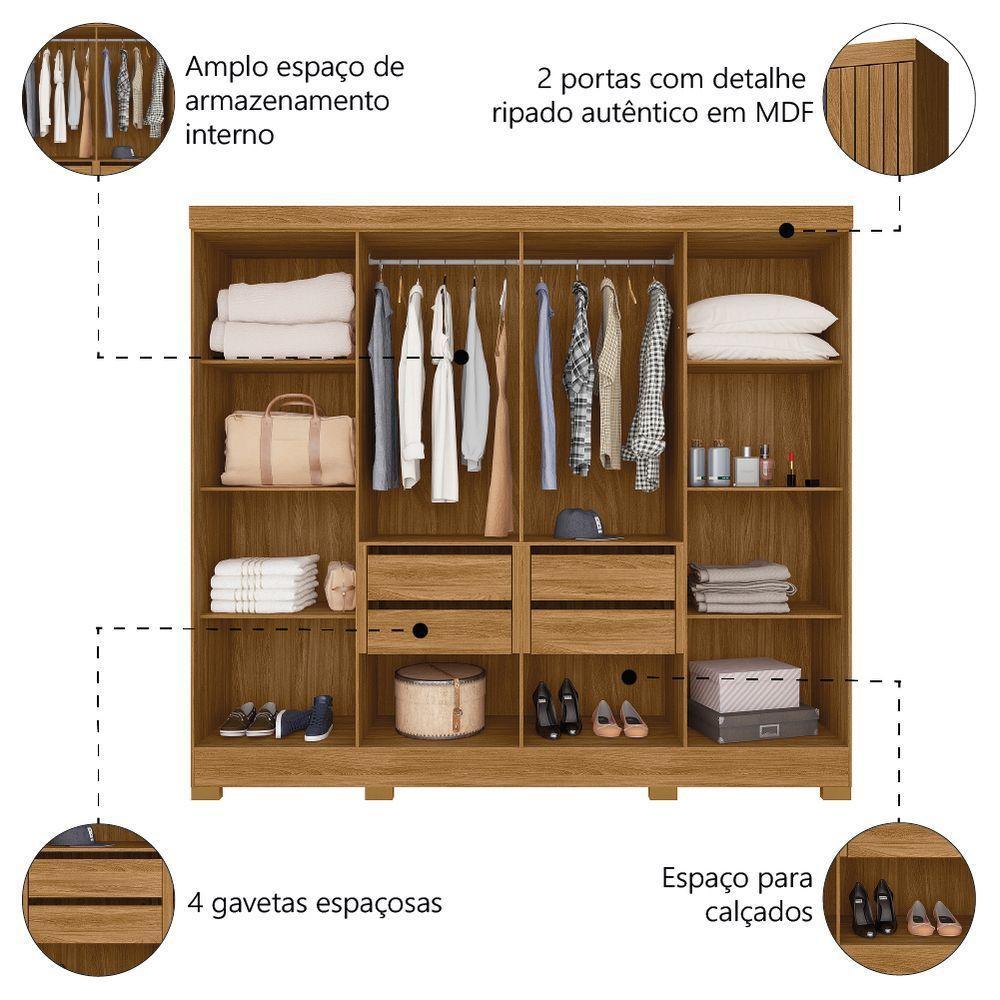 Guarda Roupas Casal Ripado 8 Portas 4 Gavetas Diamante Moval Freijo Cin - 4