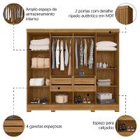 Guarda Roupas Casal Ripado 8 Portas 4 Gavetas Diamante Moval Freijo Cin