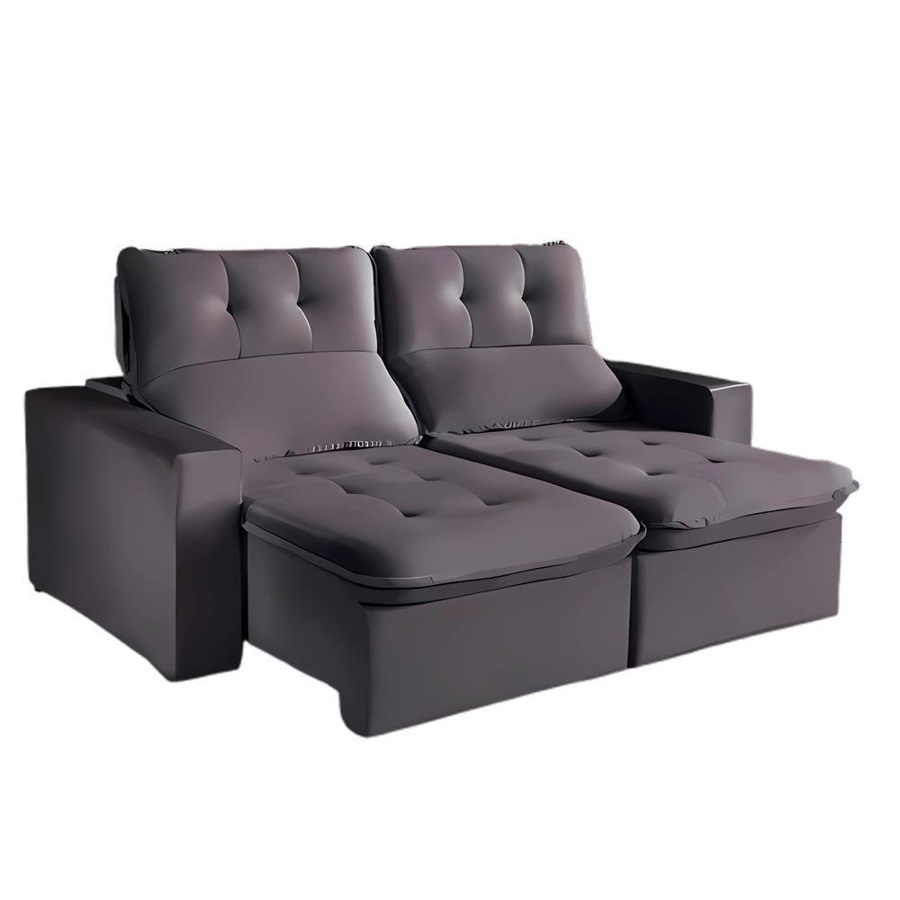 Sofá Retrátil E Reclinável Berlim Veludo Cinza Chumbo 2,40m - 1