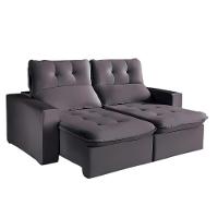 Sofá Retrátil E Reclinável Berlim Veludo Cinza Chumbo 2,40m - 1