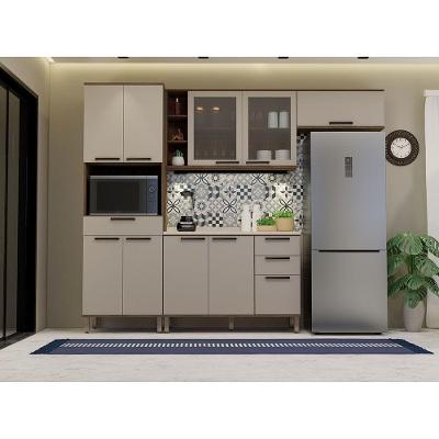 Cozinha Compacta 4 Peças Luna 10 Portas 3 Gavetas MDF Dourado e Nogueira Dourado-cinammon