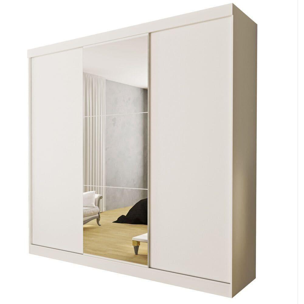 Guarda Roupa 3 Portas De Correr Com Espelho Central 4 Gavetas Evidence Minastex Branco - 1