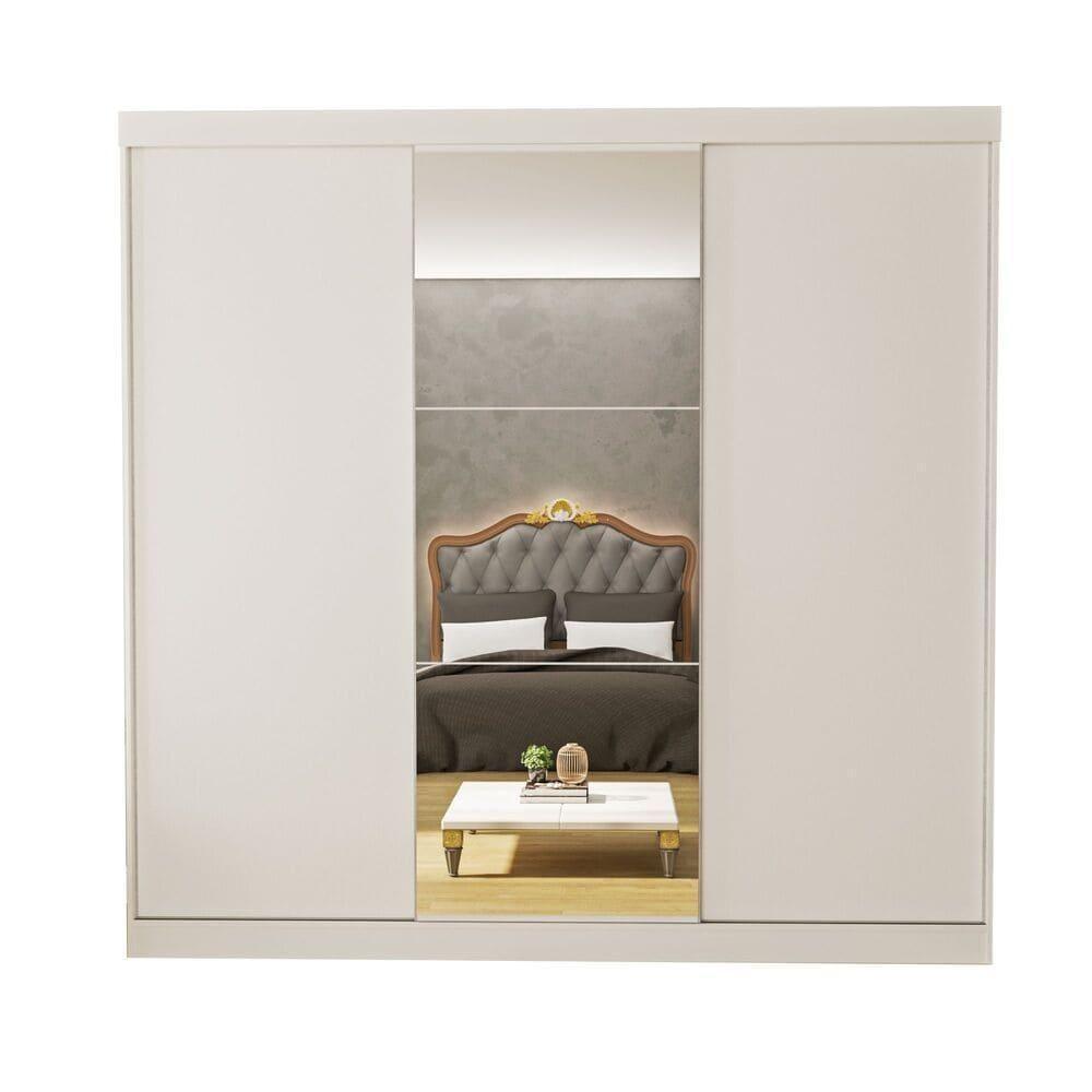 Guarda Roupa 3 Portas De Correr Com Espelho Central 4 Gavetas Evidence Minastex Branco - 4