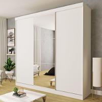 Guarda Roupa 3 Portas De Correr Com Espelho Central 4 Gavetas Evidence Minastex Branco - 2