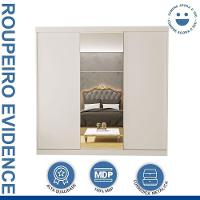 Guarda Roupa 3 Portas De Correr Com Espelho Central 4 Gavetas Evidence Minastex Branco - 5