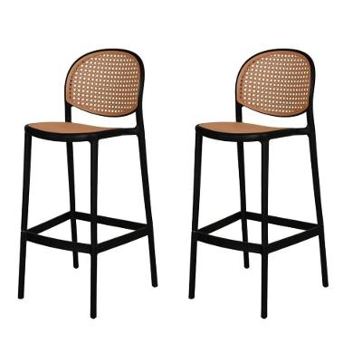 Kit 2 Banquetas Positano Fratini 108 Cm Altura Polipropileno Preto Tramas Bege Simulando Rattan