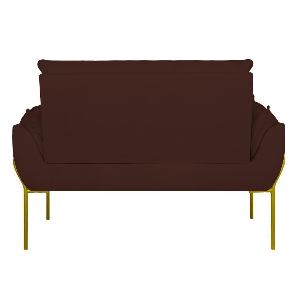 Sofá Namoradeira Base Metal Dourada Reforçada Tecido Suede Marrom - 7
