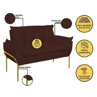 Sofá Namoradeira Base Metal Dourada Reforçada Tecido Suede Marrom - 2