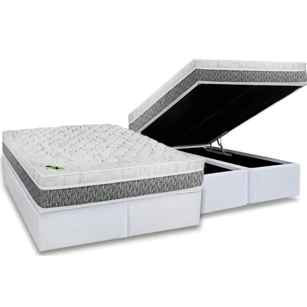 Cama Box Baú Queen: Colchão Molas Luckspuma MasterPocket Ensacadas Aspen One Side + Base CRC Courano White(158x198) - 1