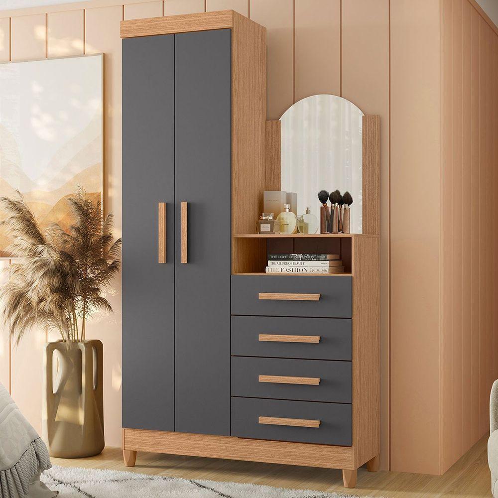 Guarda-roupa Solteiro Com Cômoda Capri 2 Portas Freijó/titanium - 6