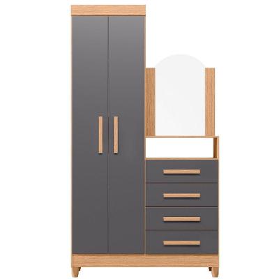 Guarda Roupa Solteiro com Cômoda Capri 2 Portas de Bater 4 Gavetas MDP Freijó-titanium