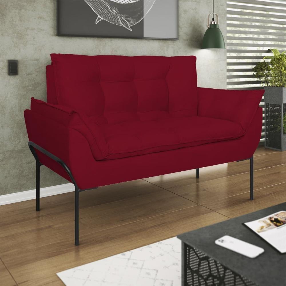 Sofá Namoradeira Base Metal Preta Reforçada Tecido Suede Vermelho - 1