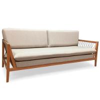 Sofá Pleno Ozki 150 Cm Madeira Eucalipto Cedro Tecido Bege Corda Redonda Rami - 2