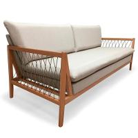 Sofá Pleno Ozki 150 Cm Madeira Eucalipto Cedro Tecido Bege Corda Redonda Rami - 3