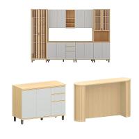 Cozinha Completa Torre Tampo 340cm Aura Luciane Móveis Carvalho/cinza Cristal - 1