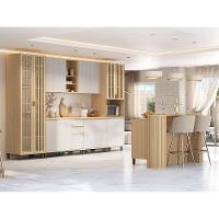 Cozinha Completa Torre Tampo 340cm Aura Luciane Móveis Carvalho/cinza Cristal - 2